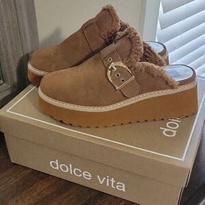 Dolce Vita Fur-Lined Suede Platform Mules. Brand New In Box